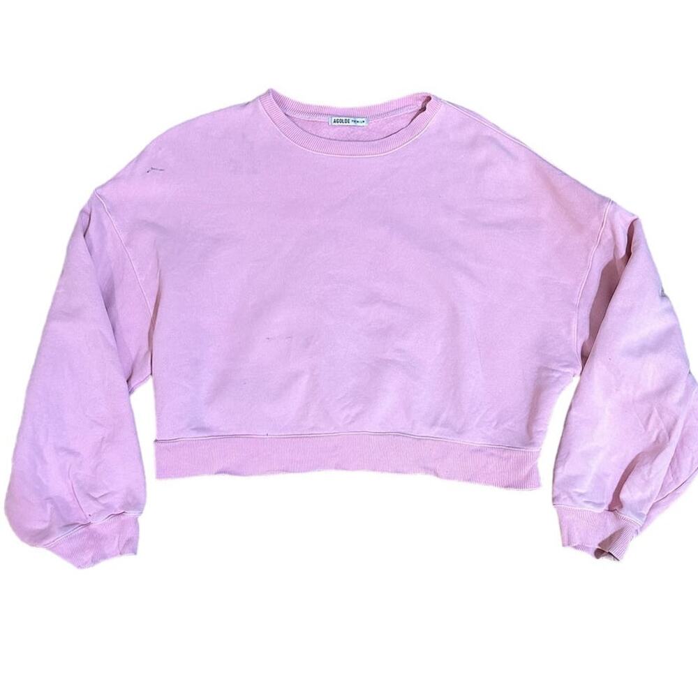AGOLDE Sweatshirt Distressed Pink Cropped Cotton